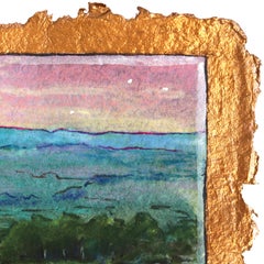 Twilight Above the Trees - Original Colorful Landscape Oil Painting on Paper