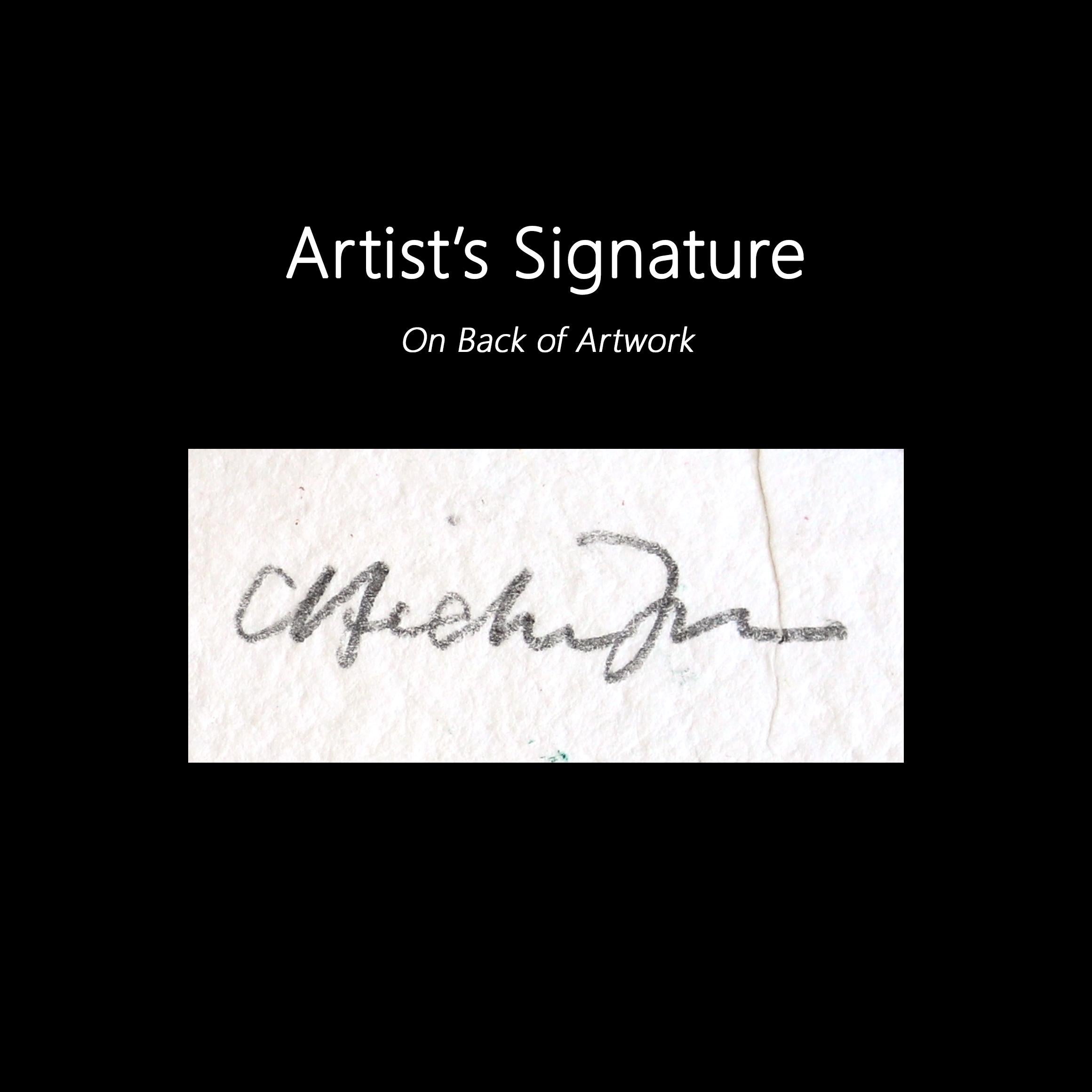 Dämmerung über den Bäumen - Original farbenfrohes Landschaftsbild Ölgemälde auf Papier im Angebot 1