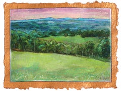 Twilight Above the Trees - Original Colorful Landscape Oil Painting on Paper