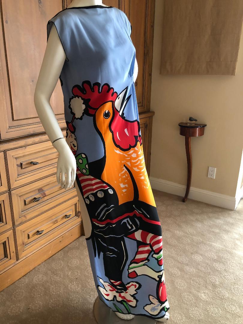 Michaele Vollbrach Rare Roller Skating Chicken and Duck Print Silk Shift Dress For Sale 2