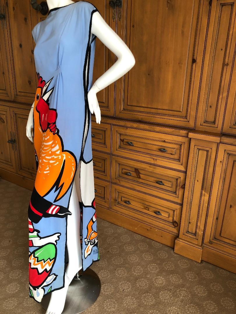Michaele Vollbrach Rare Roller Skating Chicken and Duck Print Silk Shift Dress For Sale 3