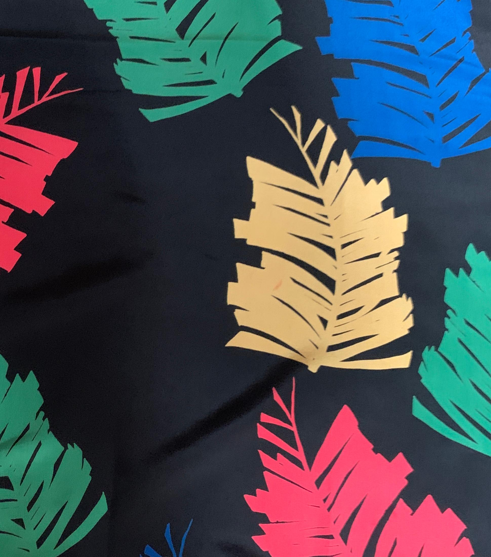 Michaele Vollbracht Huge Black Scarf or Sarong in Multicolor Fern Print In Good Condition For Sale In San Francisco, CA