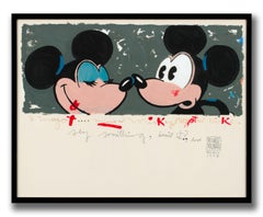 Abstrakte Mischtechniken auf Papier „Minnie und Mickey“ von Michaele Vollbracht, gerahmt