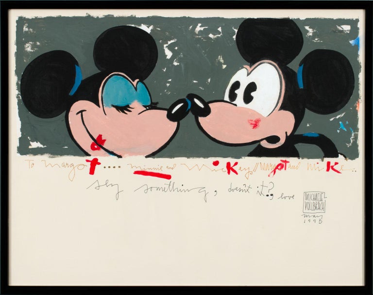 "Minnie and Mickey," an original mixed media on paper by Michaele Vollbracht, is a piece for the true collector. This unique work was executed by Vollbracht for Margot Rogoff, a former fashion executive most notably known for work at Bloomingdales.