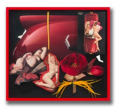 "Pin-ups" 3D Mixed Media Collage by Michaele Vollbracht, Shadow Box Frame