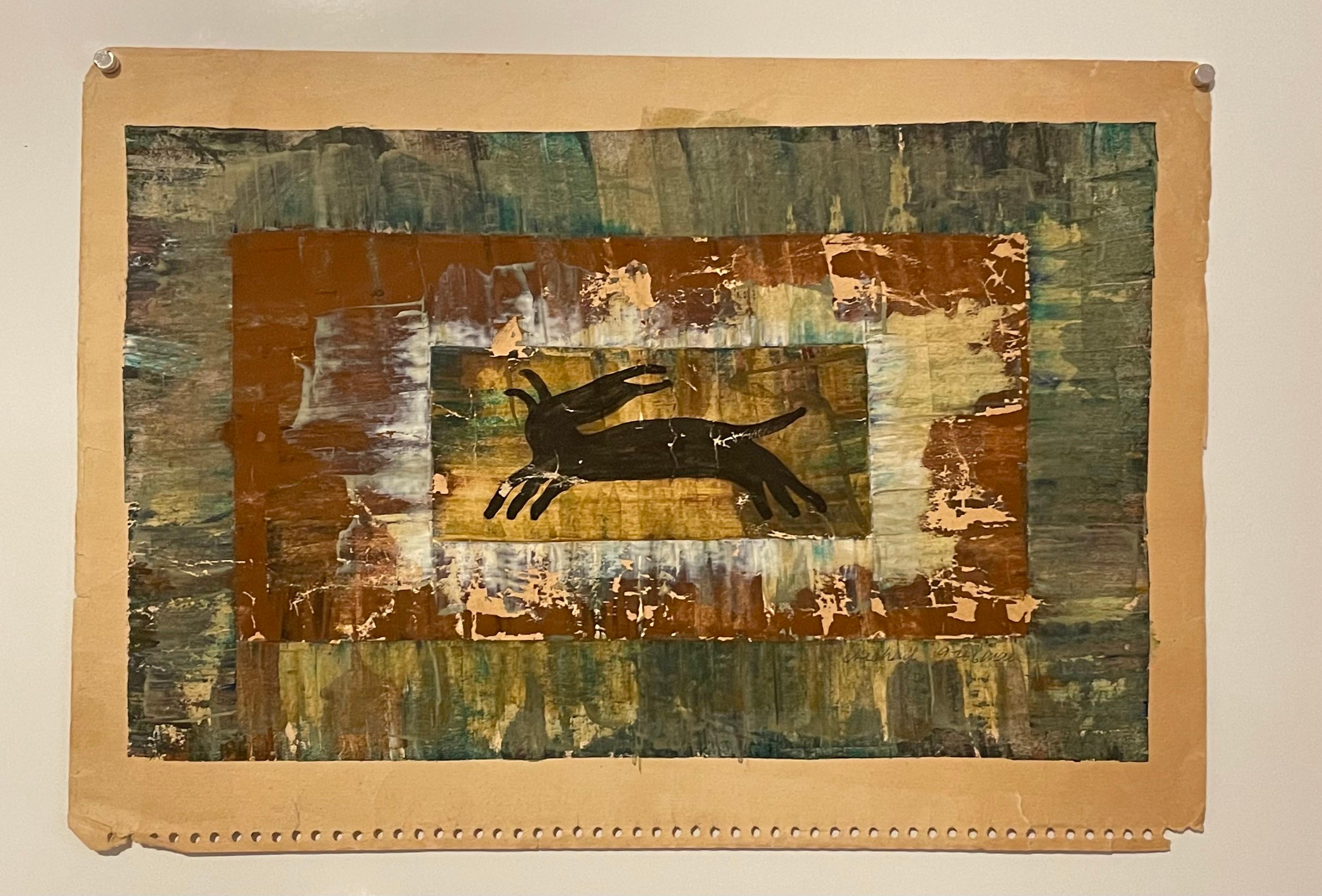 Post Soviet Avant Garde Russian Israeli Gouache Collage Painting Grobman en vente 1