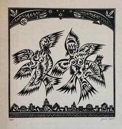 Post Soviet Nonconformist Avant Garde Russian Israeli Woodcut Woodblock Print