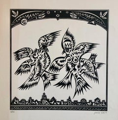 Post Soviet Nonconformist Avant Garde Russian Israeli Woodcut Woodblock Print