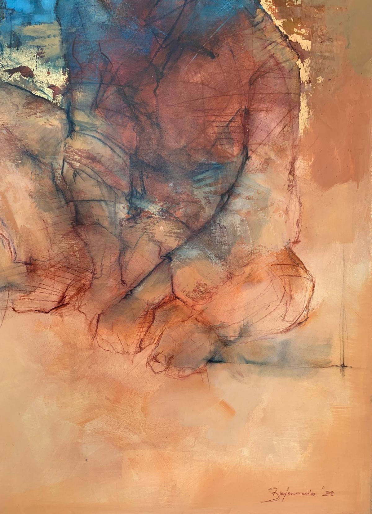 Una coppia - Pittura acrilica figurativa contemporanea, astrazione, nudo - Nude Painting Marrone di Michał Bajsarowicz