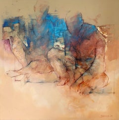 Un couple - Peinture figurative contemporaine à l'acrylique, abstrait, nu 