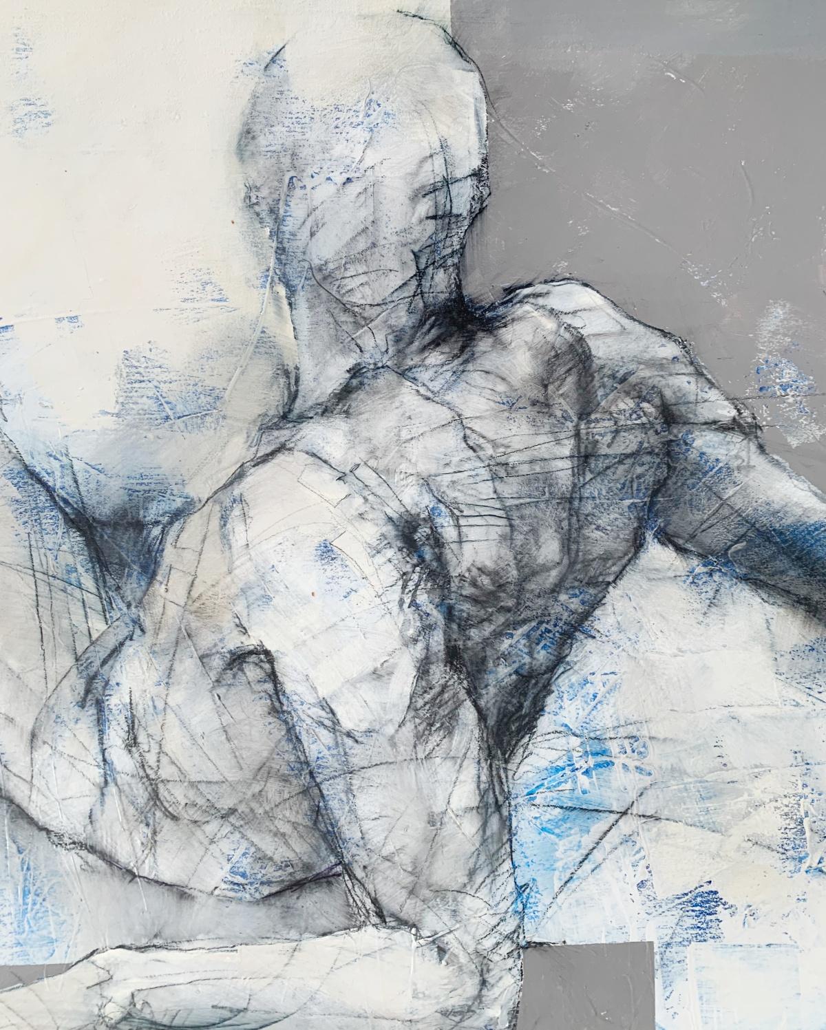 A nude. Acrylic painting, Abstraction, Grey and blue, Polish artist - Painting by Michał Bajsarowicz