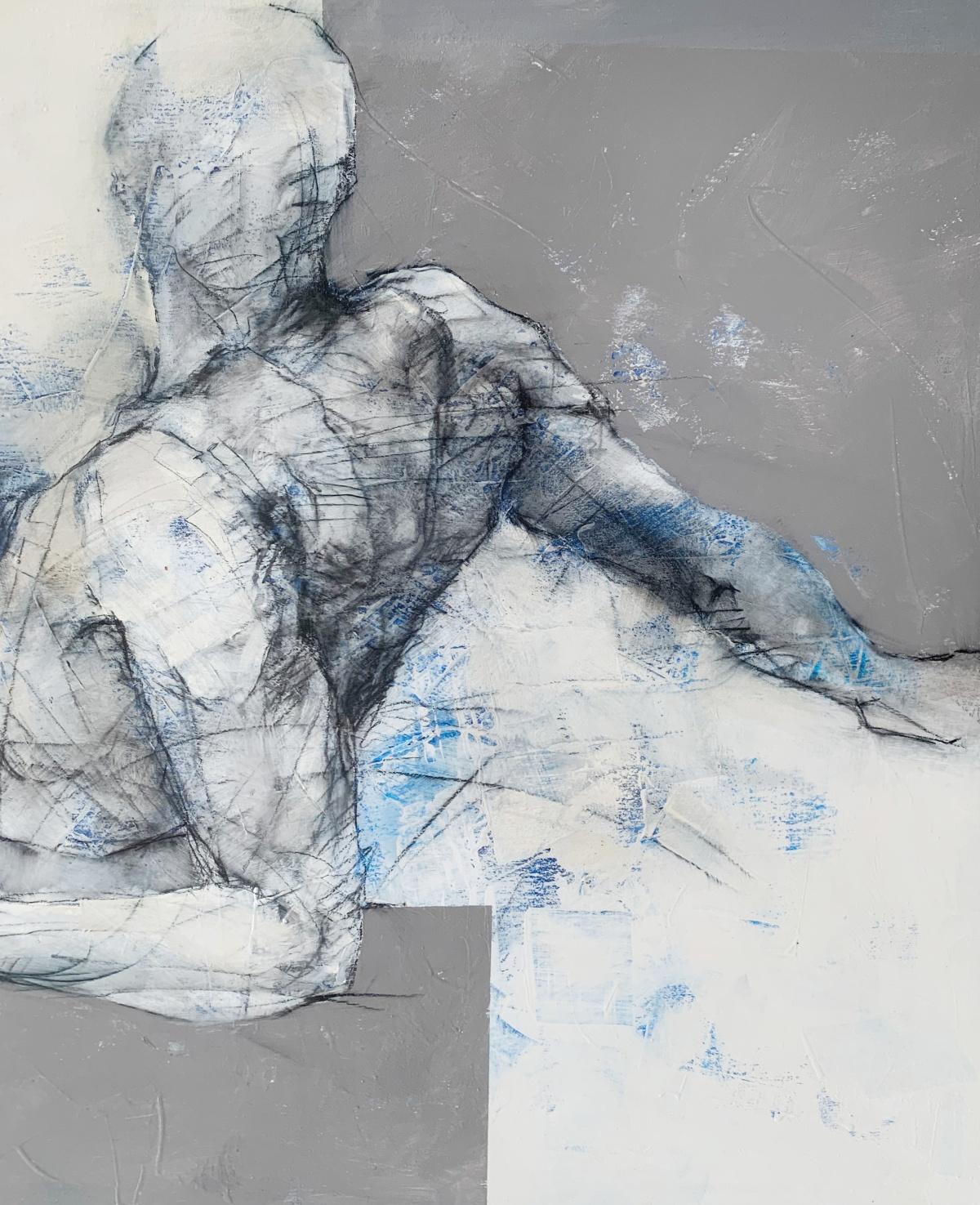 A nude. Acrylic painting, Abstraction, Grey and blue, Polish artist - Contemporary Painting by Michał Bajsarowicz