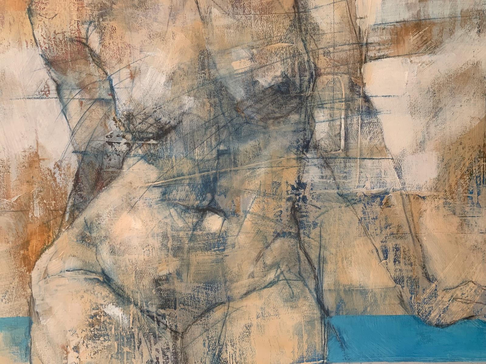 A nude. Figurative and abstract acrylic painting, Female body, Polish artist - Painting by Michał Bajsarowicz