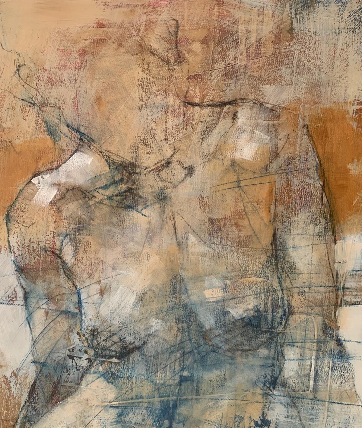 A nude. Figurative and abstract acrylic painting, Female body, Polish artist - Brown Figurative Painting by Michał Bajsarowicz