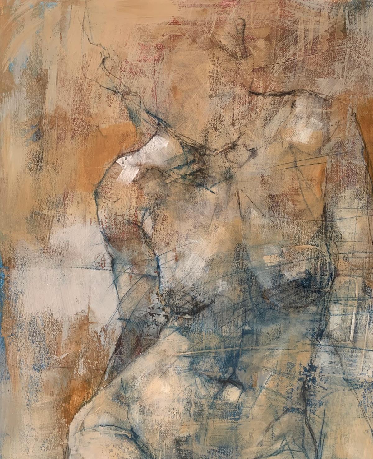 A nude. Figurative and abstract acrylic painting, Female body, Polish artist 1