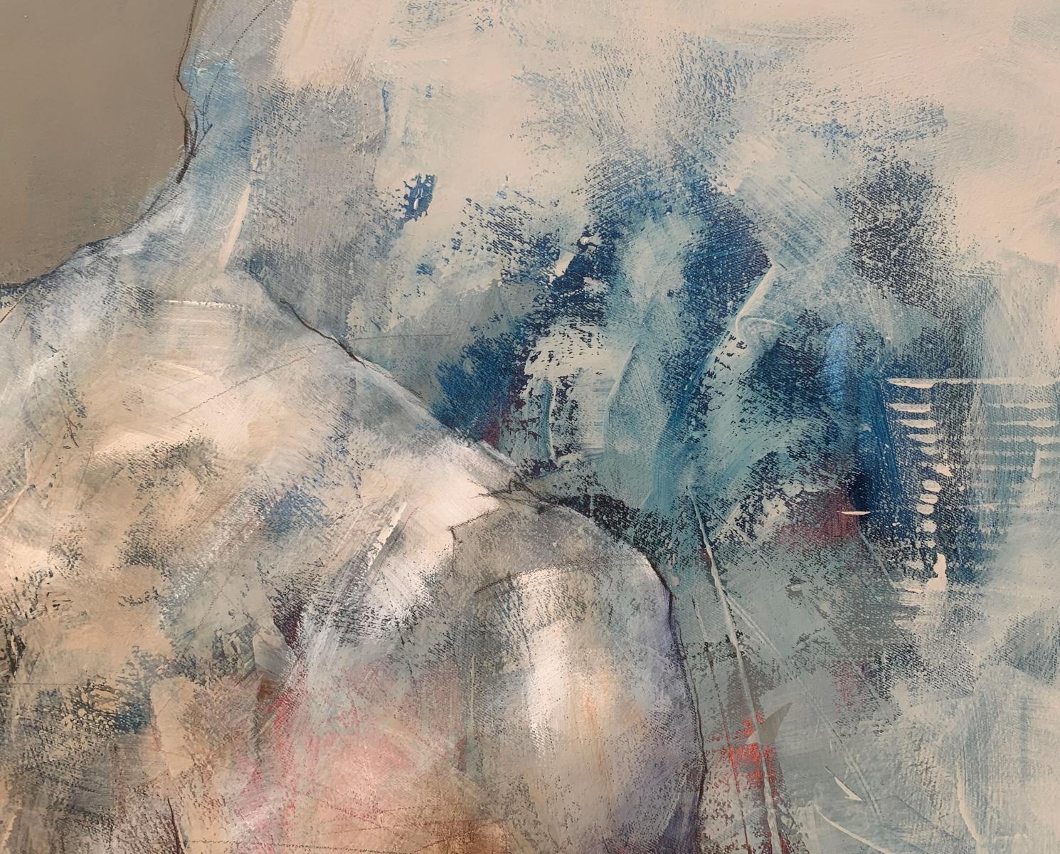Peinture contemporaine à l'acrylique sur toile représentant un nu, réalisée par l'artiste polonais Michal Bajsarowicz. L'œuvre est une représentation artistique du corps humain avec des éléments abstraits. La composition est une sorte d'esquisse.