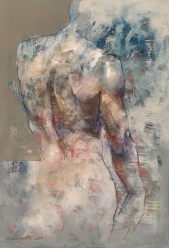 A nude. Monochromatic acrylic painting, Abstraction, Body, Polish artist