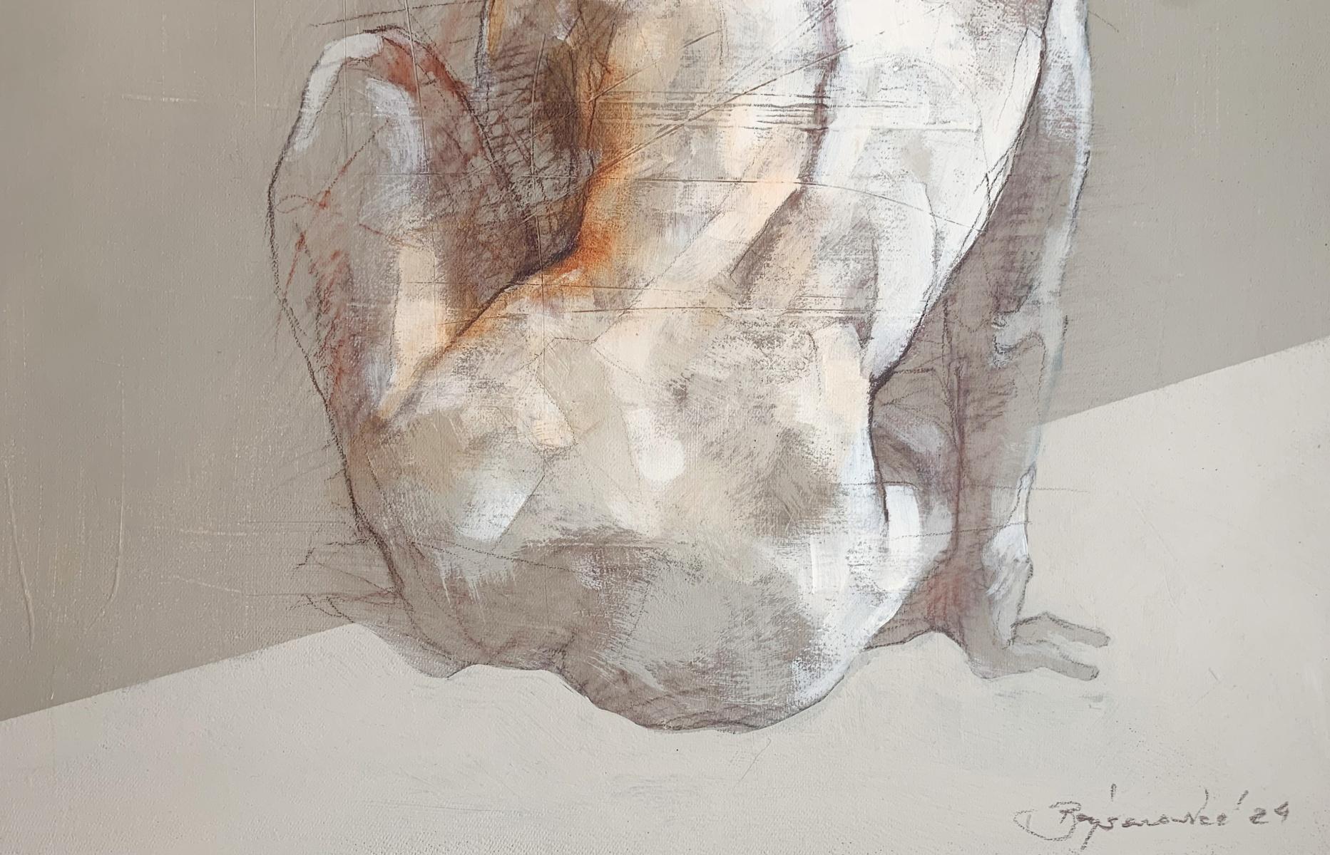 A nude. Monochromatic acrylic painting, Abstraction, Female body, Polish artist - Painting by Michał Bajsarowicz