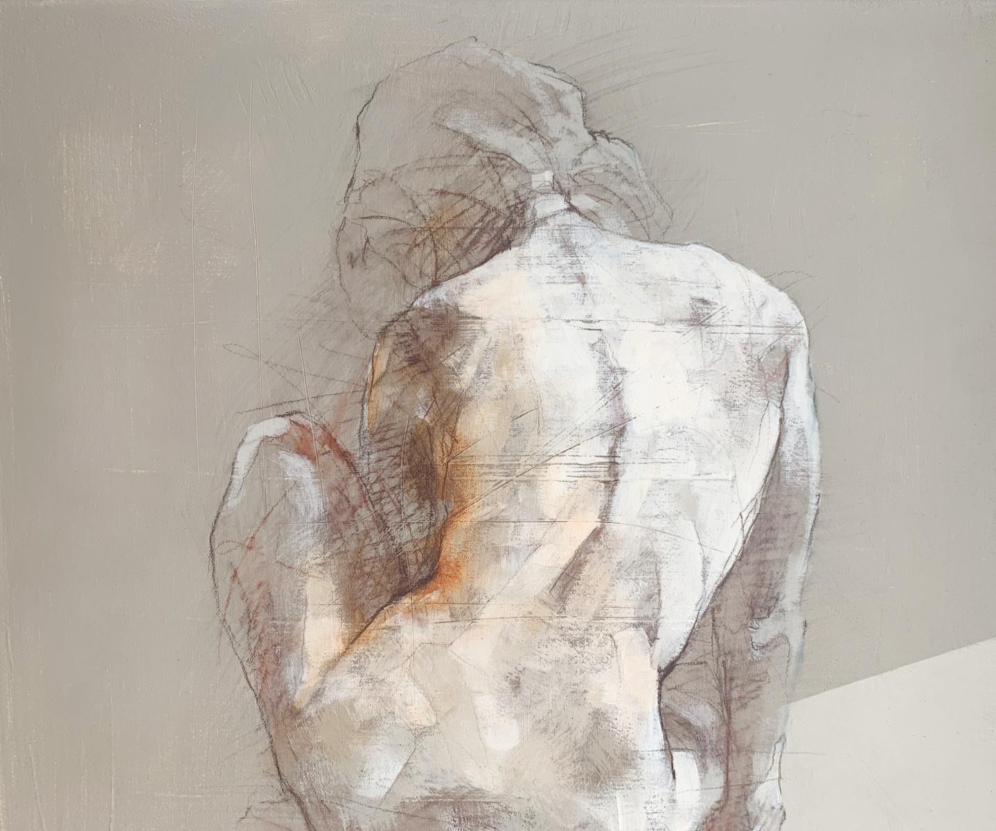 Un nudo. Pittura acrilica monocromatica, Astrazione, Corpo femminile, Artista polacco - Painting Contemporaneo di Michał Bajsarowicz
