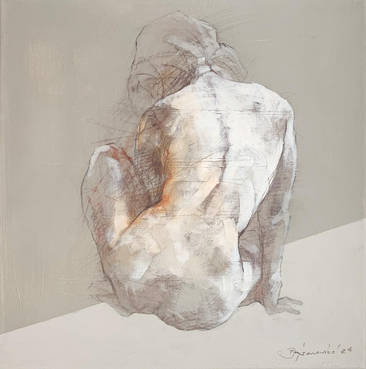 Michał Bajsarowicz Figurative Painting - A nude. Monochromatic acrylic painting, Abstraction, Female body, Polish artist