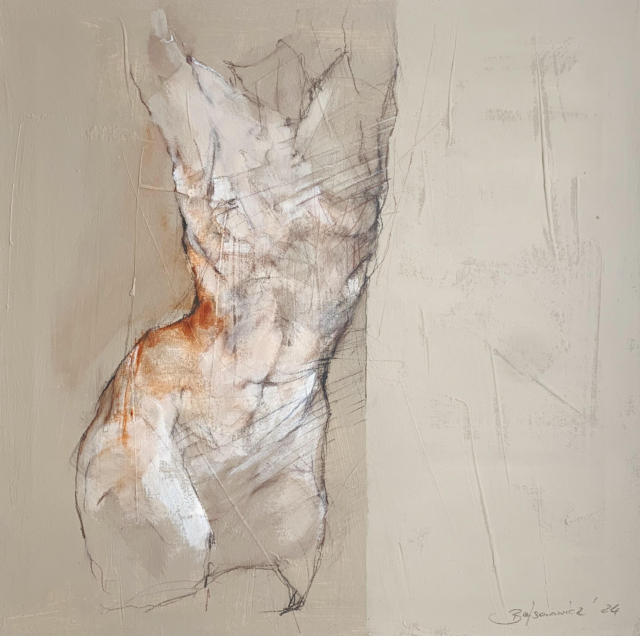 Michał Bajsarowicz Nude Painting - A nude. Monochromatic acrylic painting, Abstraction, Female body, Polish artist