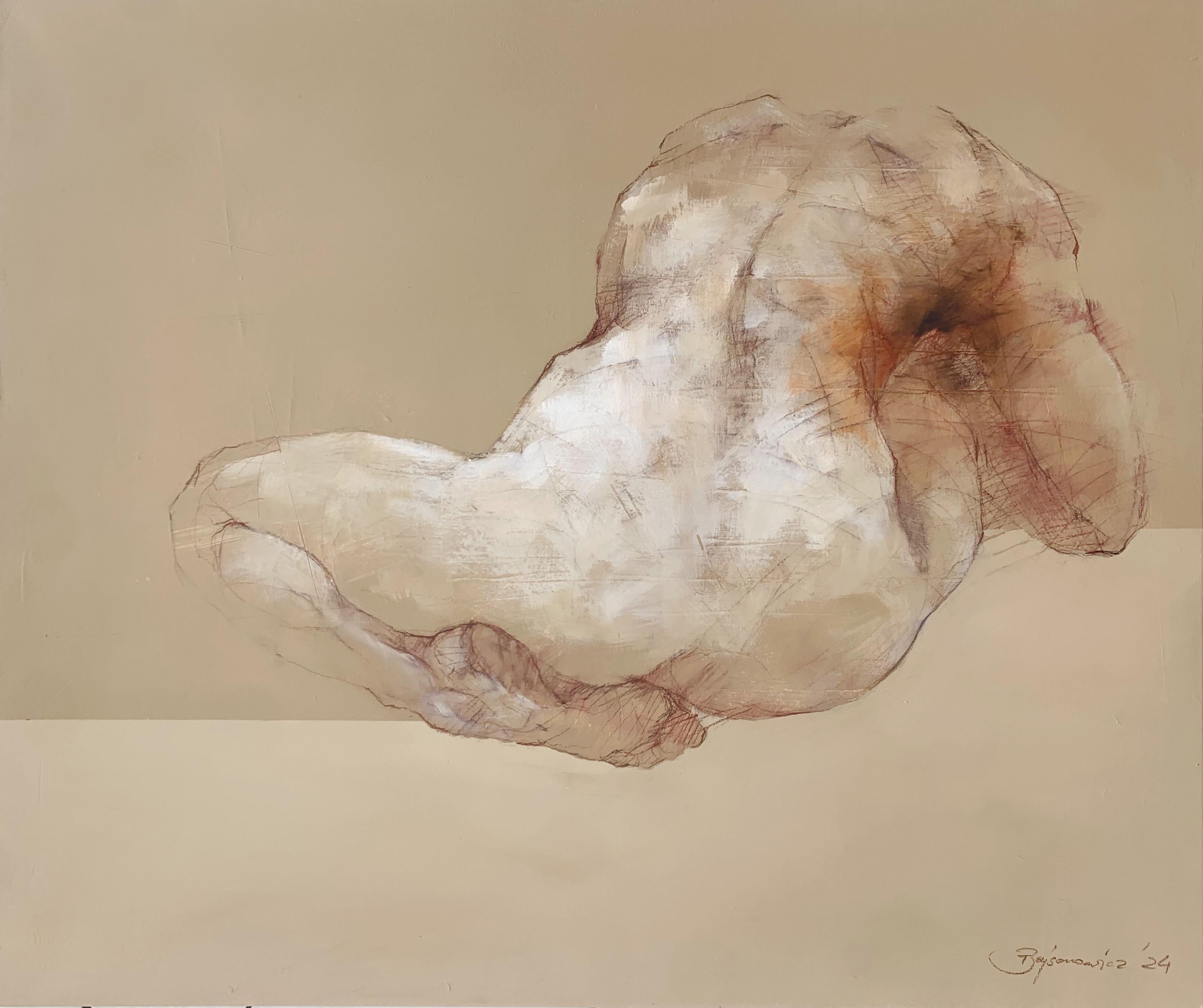 Nude Painting Michał Bajsarowicz - Un nu. Peinture acrylique monochrome, Abstraction, Corps féminin, Artiste polonais
