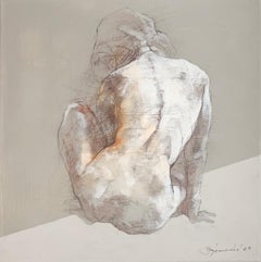 Un desnudo. Pintura acrílica monocromática, Abstracción, Cuerpo femenino, Artista polaco