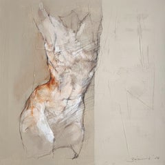 A nude. Monochromatic acrylic painting, Abstraction, Female body, Polish artist