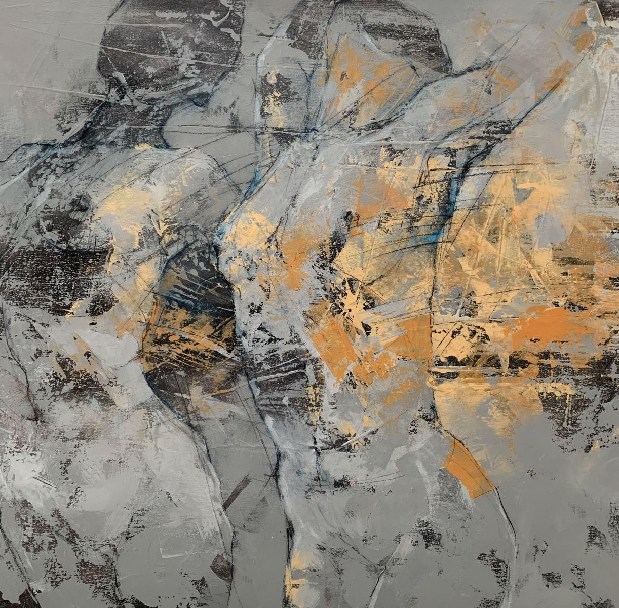 Dance - XXI Century, Contemporary Figurative Oil Painting, Abstraction - Gray Figurative Painting by Michał Bajsarowicz