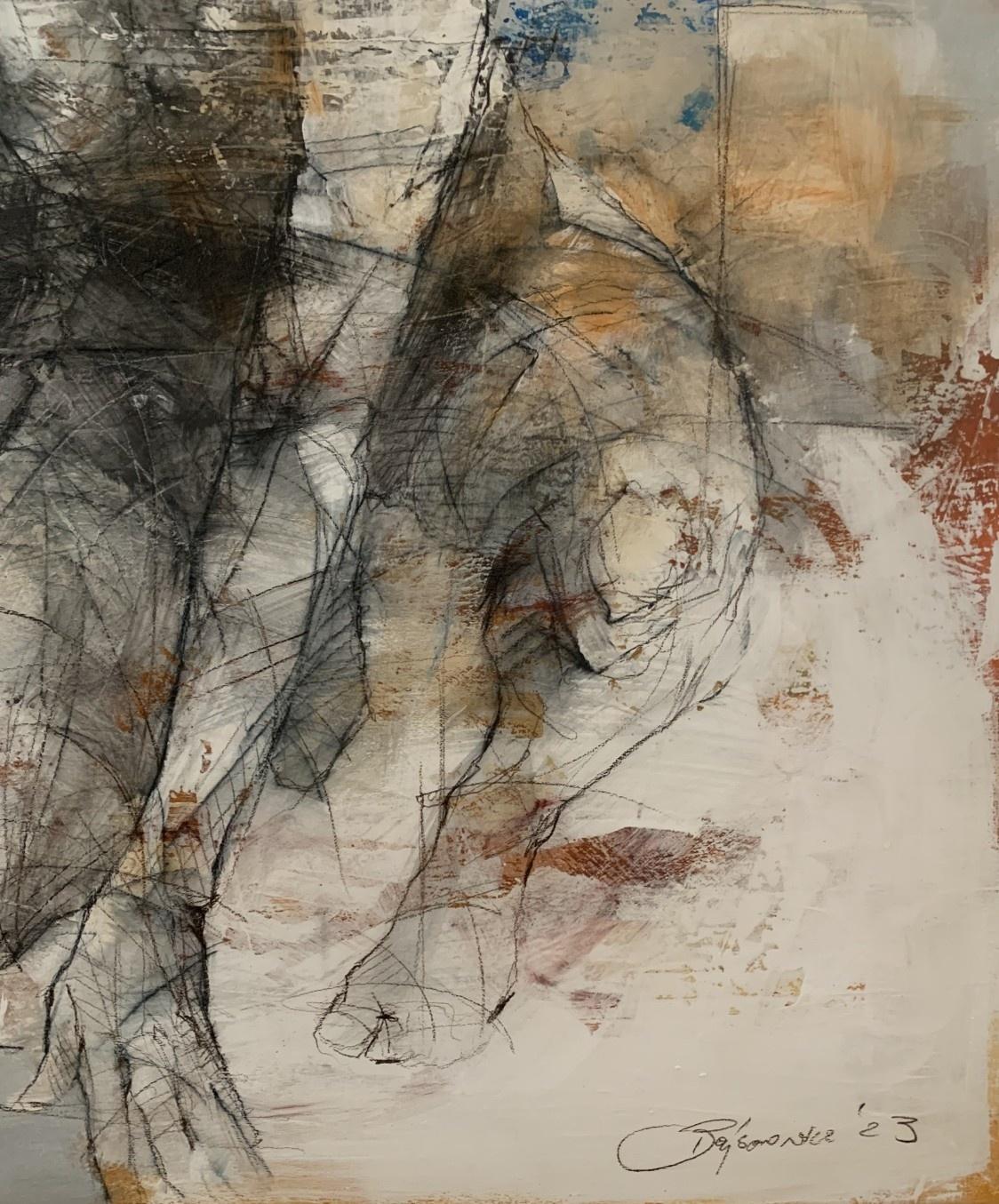 Nudo. Pittura acrilica figurativa, Astrazione, Monocromatico, Artista polacco - Nude Painting Grigio di Michał Bajsarowicz