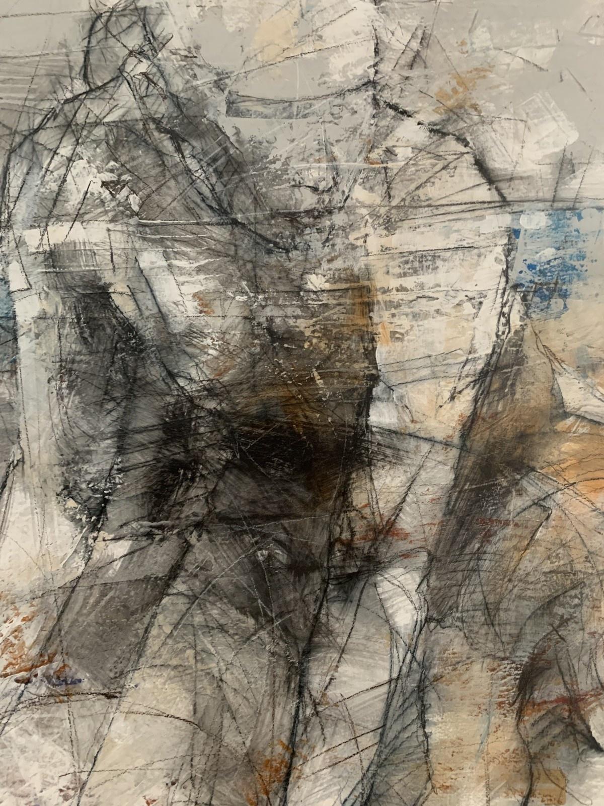Quadro acrilico contemporaneo raffigurante un nudo dell'artista polacco Michal Bajsarowicz. Dipinto orizzontale su tela, l'artista ha utilizzato colori monocromatici beige con un tocco di blu e arancione. Un'interpretazione artistica del corpo