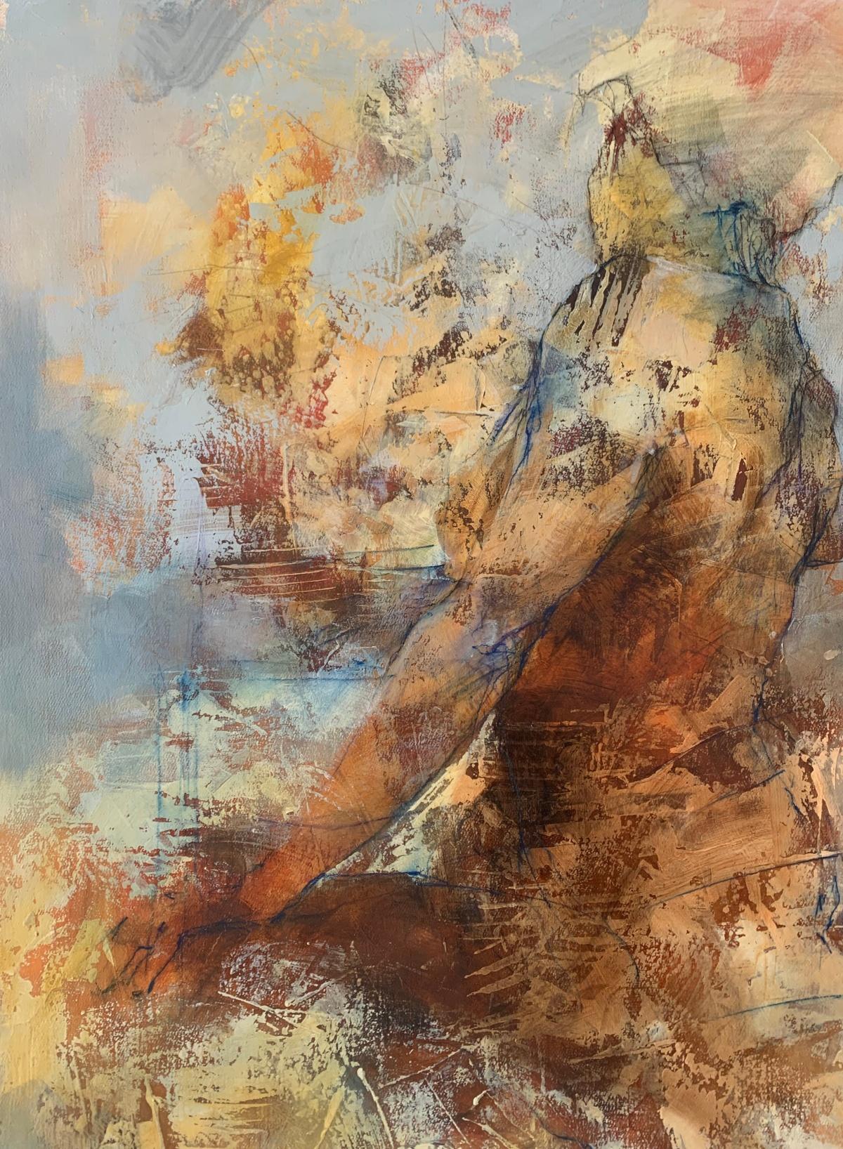 Nudo. Pittura acrilica figurativa e astratta, Corpo, artista polacco - Figurative Painting Marrone di Michał Bajsarowicz