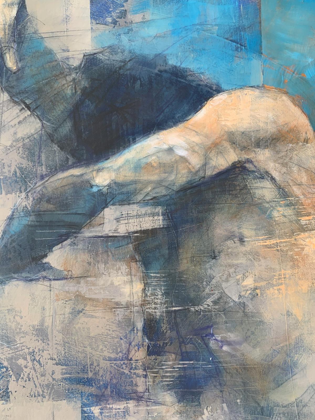 Nudo. Pittura acrilica figurativa e astratta, Corpo, artista polacco - Figurative Painting Grigio di Michał Bajsarowicz