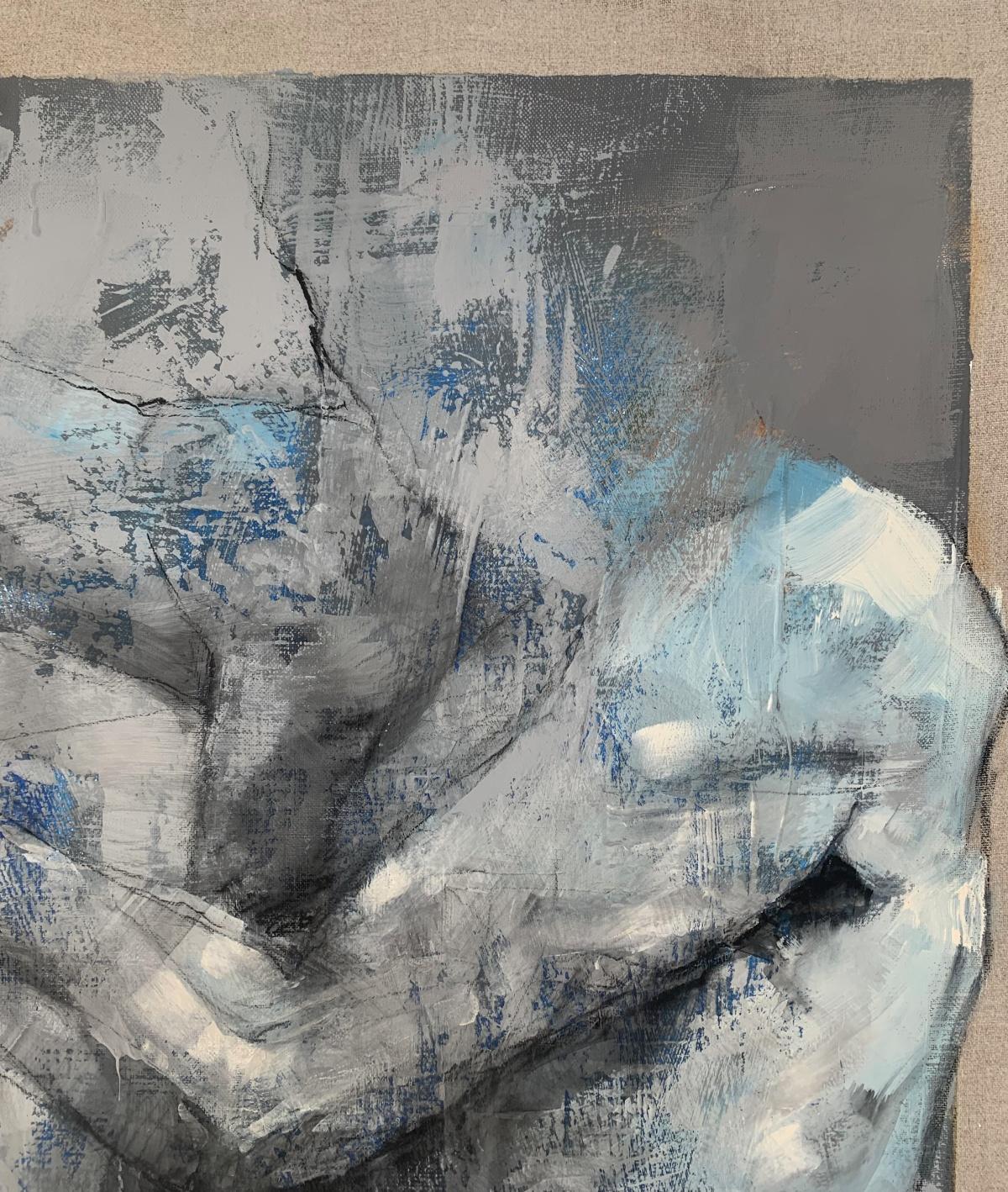 Nudo. Pittura acrilica figurativa e astratta, Corpo, artista polacco - Nude Painting Nero di Michał Bajsarowicz