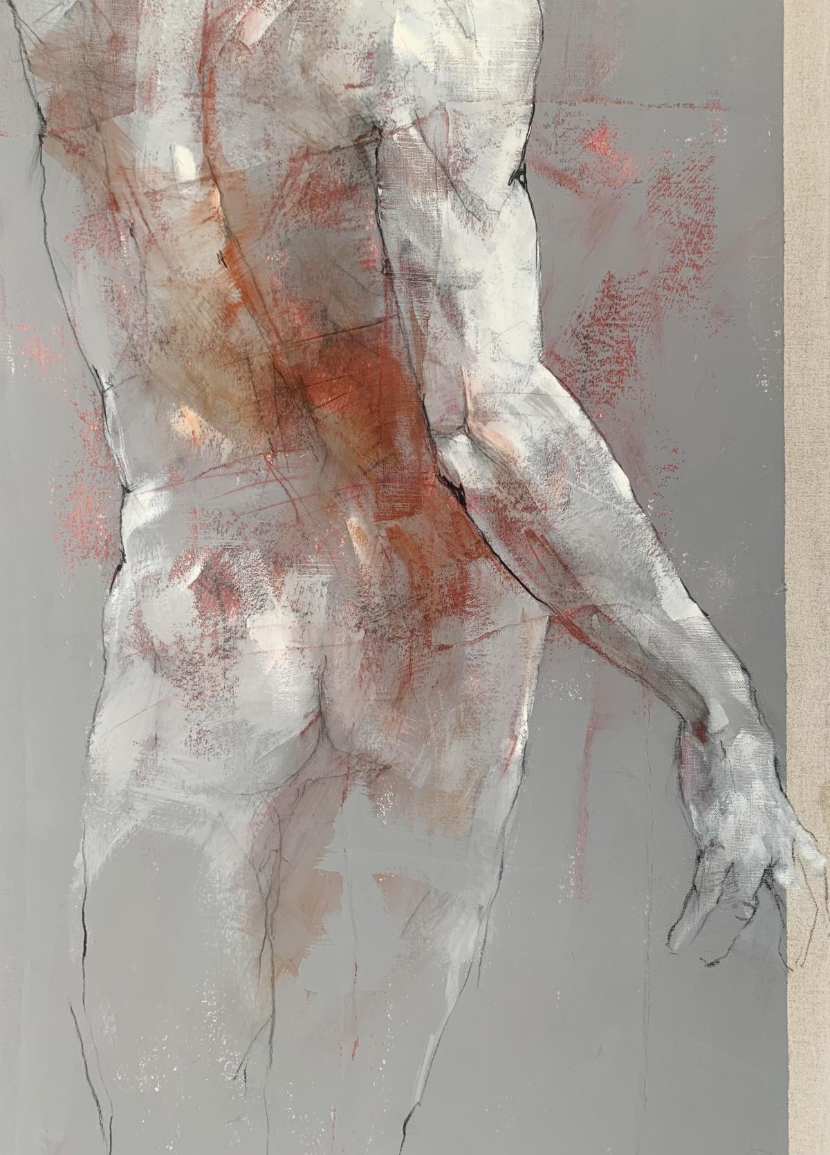 Nudo. Pittura acrilica figurativa e astratta, Corpo, artista polacco - Figurative Painting Marrone di Michał Bajsarowicz
