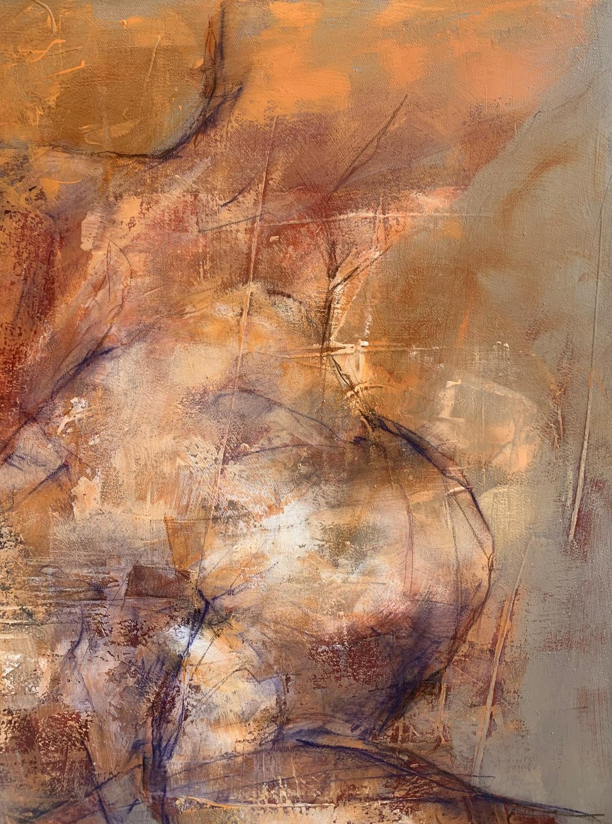 Quadro contemporaneo in acrilico su tela raffigurante un nudo dell'artista polacco Michal Bajsarowicz. L'opera è un'interpretazione artistica del corpo umano con elementi astratti. La composizione è simile a uno schizzo. Le opere d'arte sono in