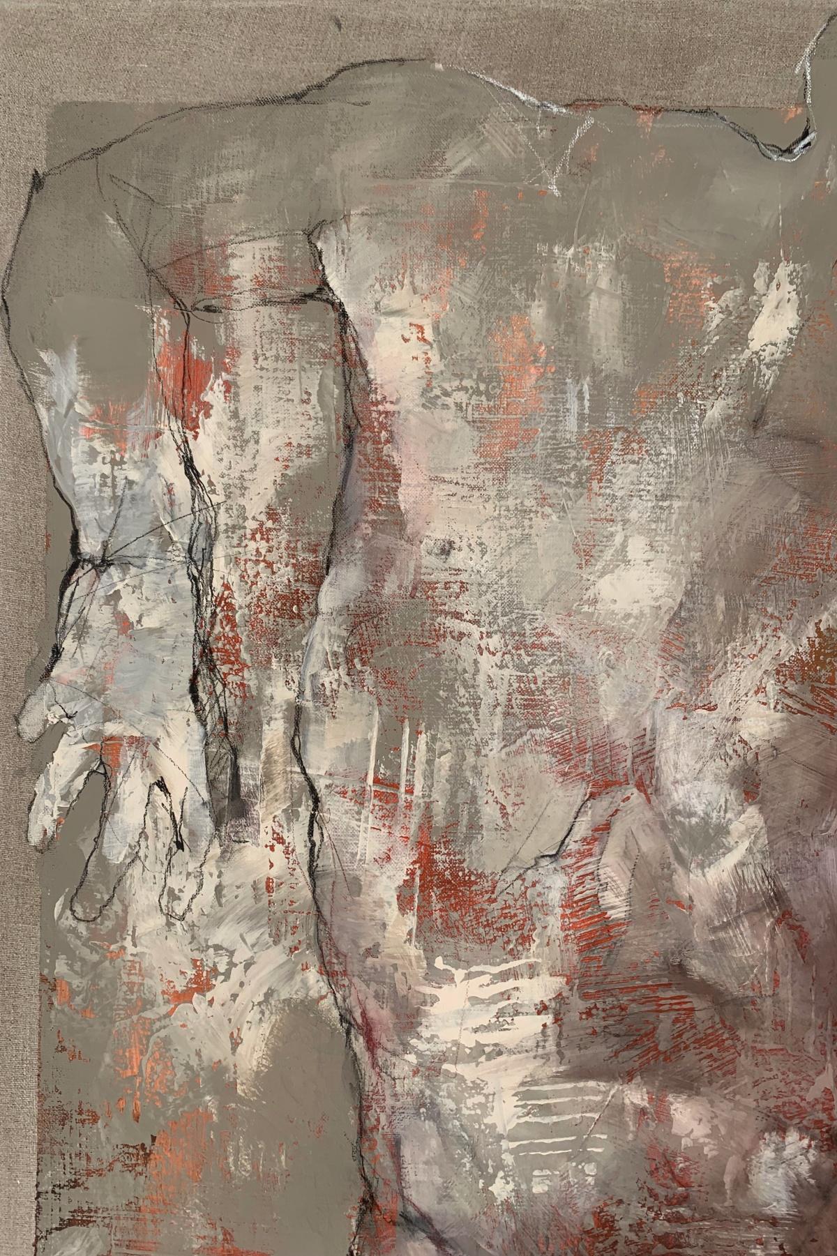 Quadro contemporaneo in acrilico su tela raffigurante un nudo dell'artista polacco Michal Bajsarowicz. L'opera è un'interpretazione artistica del corpo umano con elementi astratti. La composizione è simile a uno schizzo. 

MICHAL BAJSAROWICZ (nato