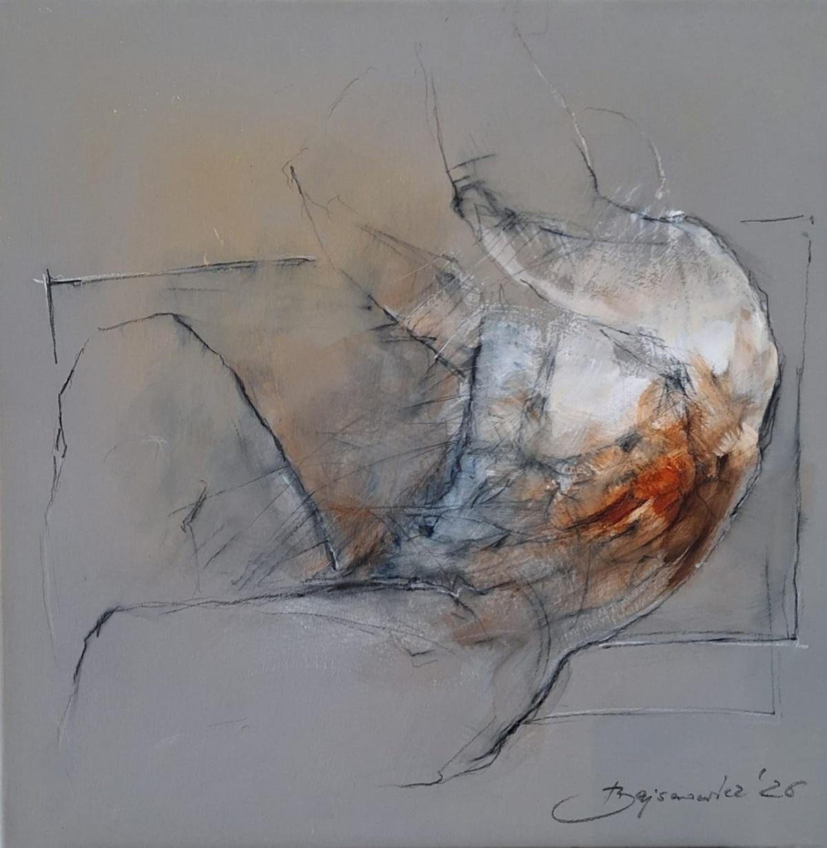 Michał Bajsarowicz Nude Painting – Studie der männlichen Figur, zeitgenössische figurative Malerei, Acryl auf Leinwand