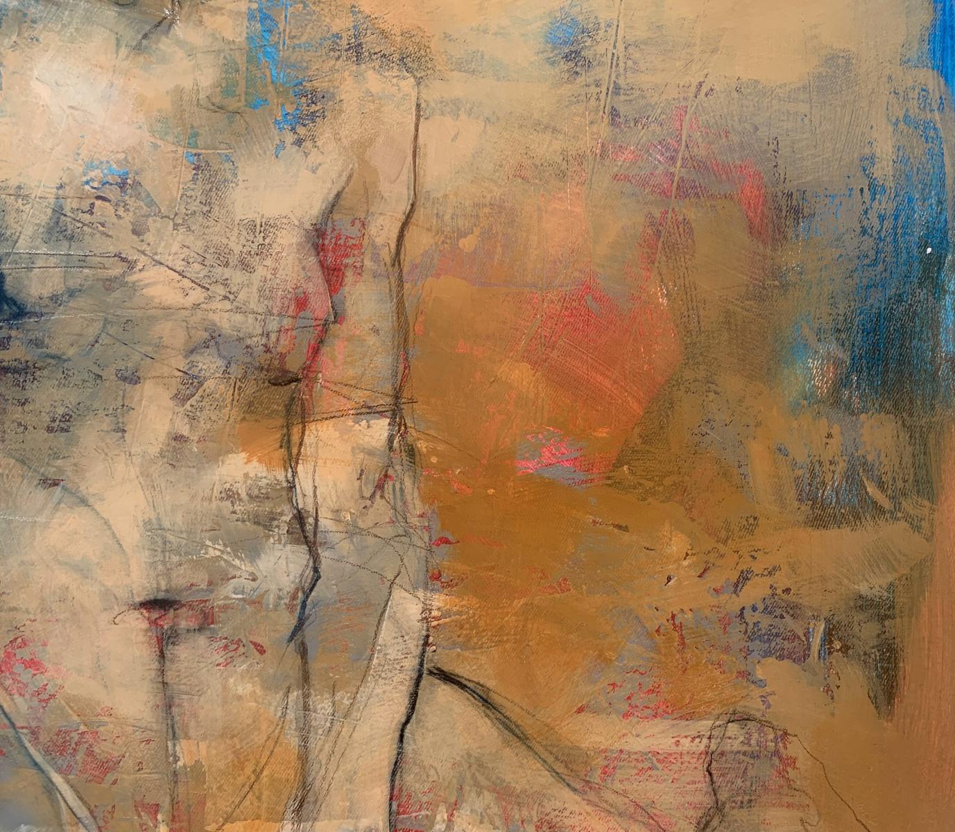 Contemporary acrylic on canvas painting depicting female nudes by Polish artist Michal Bajsarowicz. The artwork is an artistic take on human body with abstract elements. Composition is sketch-like. Artwork is in orange, blue and grey.

MICHAL