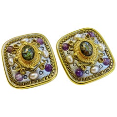 Michal Golan 18 Karat Gold-Plated Gem Stone Clip on Earring