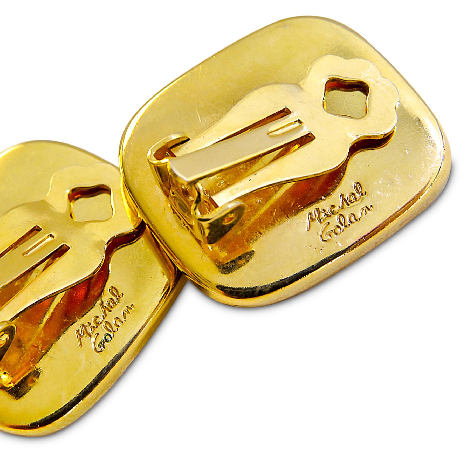 Art Deco Michal Golan 18 Karat Gold-Plated Gem Stone Clip on Earring For Sale