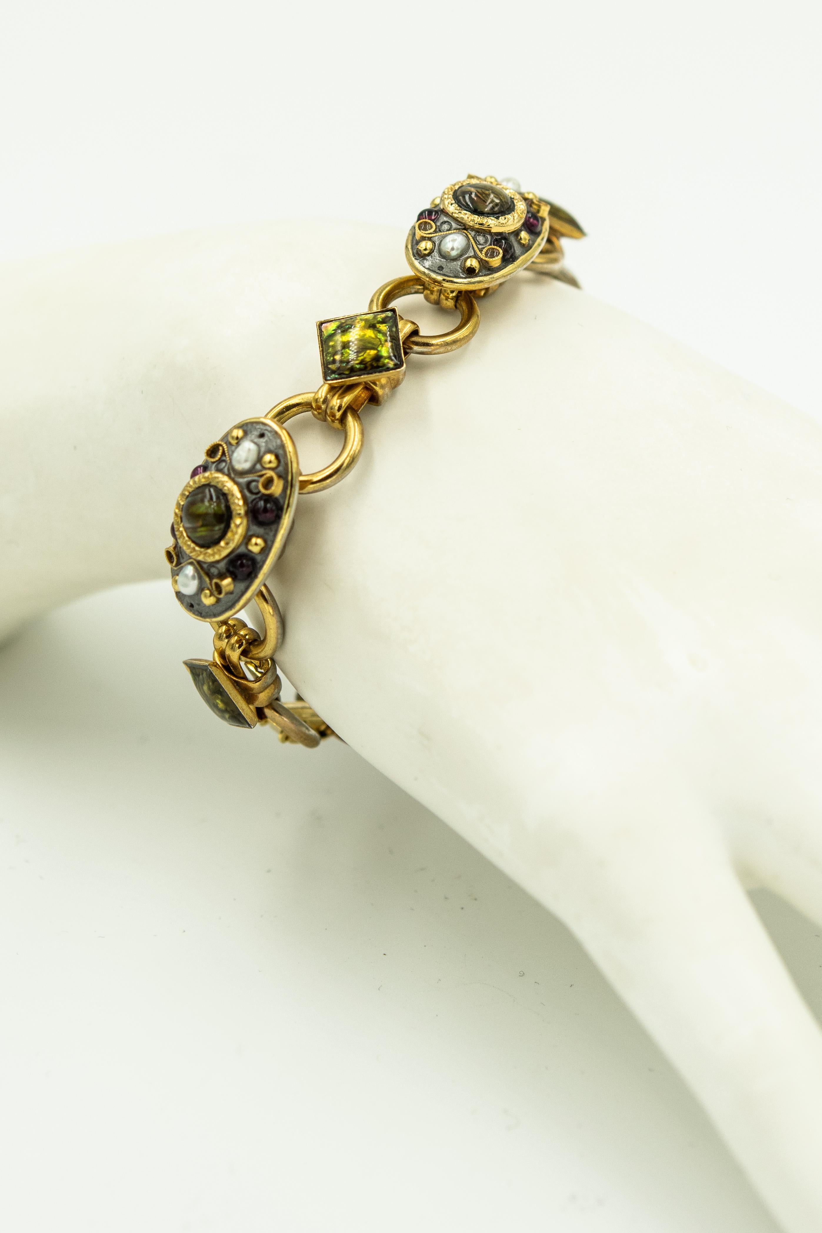 Michal Golan Brooch Pendant and Bracelet Gemstone Gold-plated Set In Good Condition For Sale In Miami Beach, FL