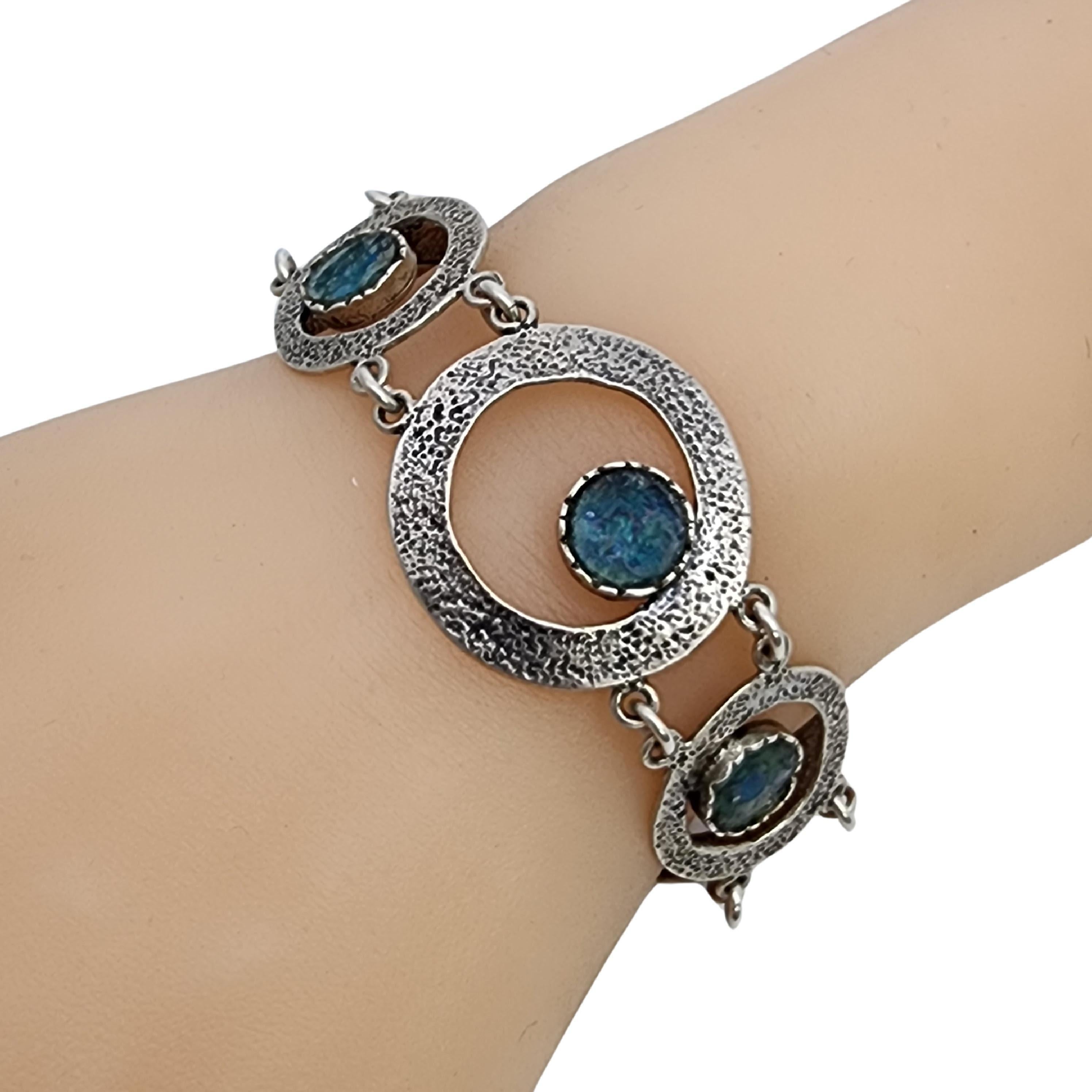 Michal Kirat Bracciale moderno con cerchi in vetro romano martellato in argento sterling #17680 in vendita 6