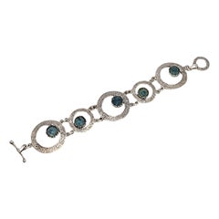 Michal Kirat Sterling Silver Roman Glass Hammered Modern Circles Bracelet #17680