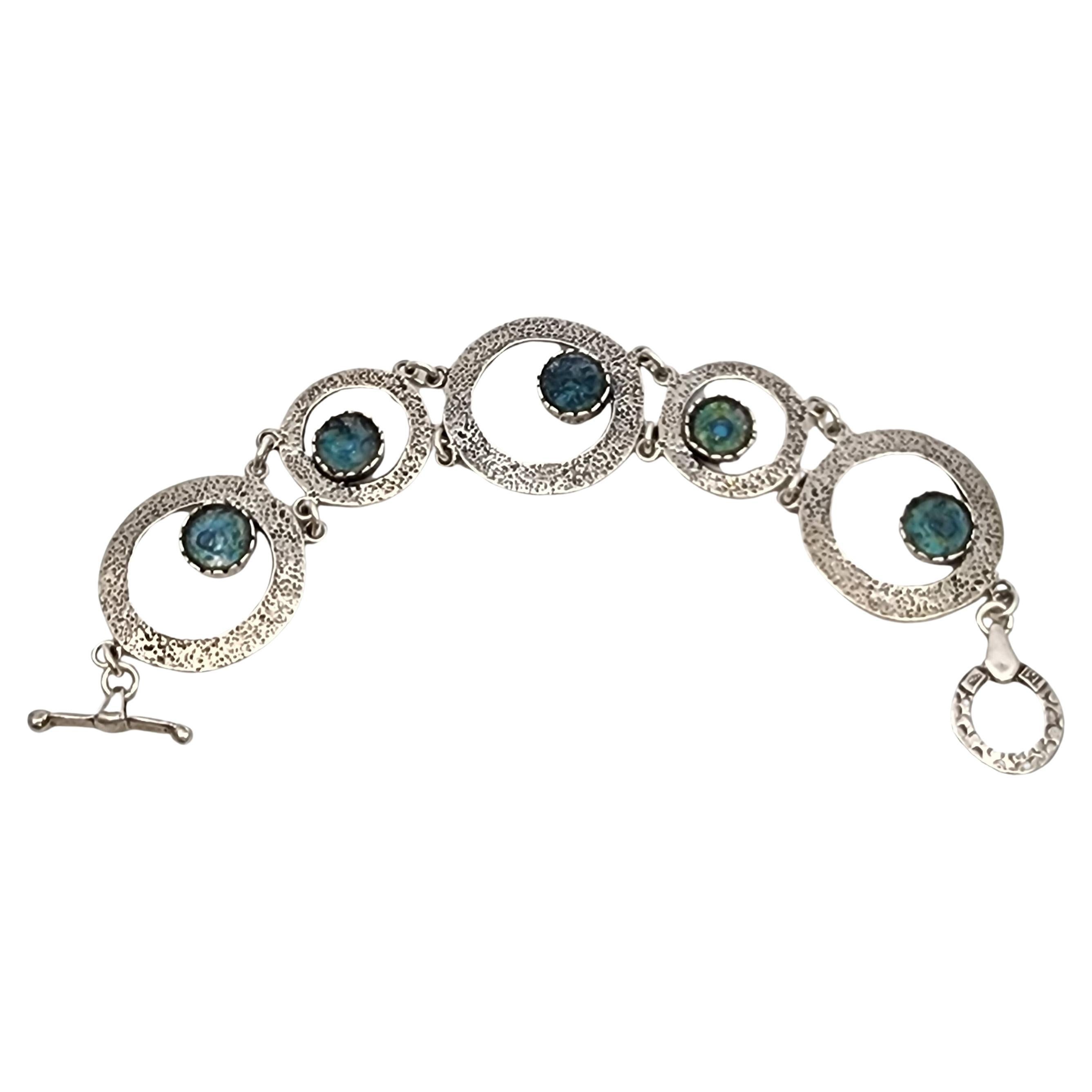 Michal Kirat, bracelet en argent sterling avec cercles modernes martelés en verre romain #17680