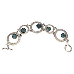Michal Kirat Sterling Silver Roman Glass Hammered Modern Circles Bracelet #17680