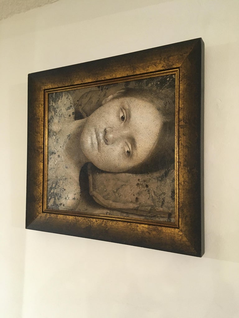 Michal Lukasiewicz Pillow Contemporary Realistic Monochromatic Woman Portrait Acrylic Painting For Sale At 1stdibs