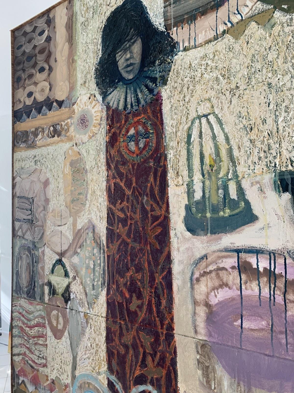 El grito del gobernante - Pintura acrílica figurativa abstracta contemporánea, con textura - Figurative Painting Marrón de Michal Sikorski