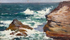 Michaïl Tkatchenko, Ukrainian Painter, Rocky Coast, Oil On Panel Signed