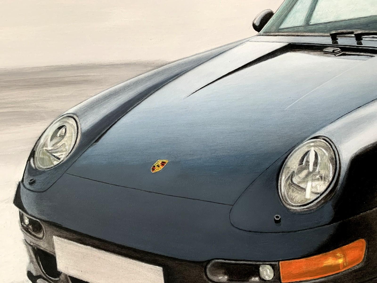 Porsche 993. Zeitgenössische figurative Acrylmalerei, Realistisches Auto, Polnische Kunst (Fotorealismus), Painting, von Michal Wojtysiak